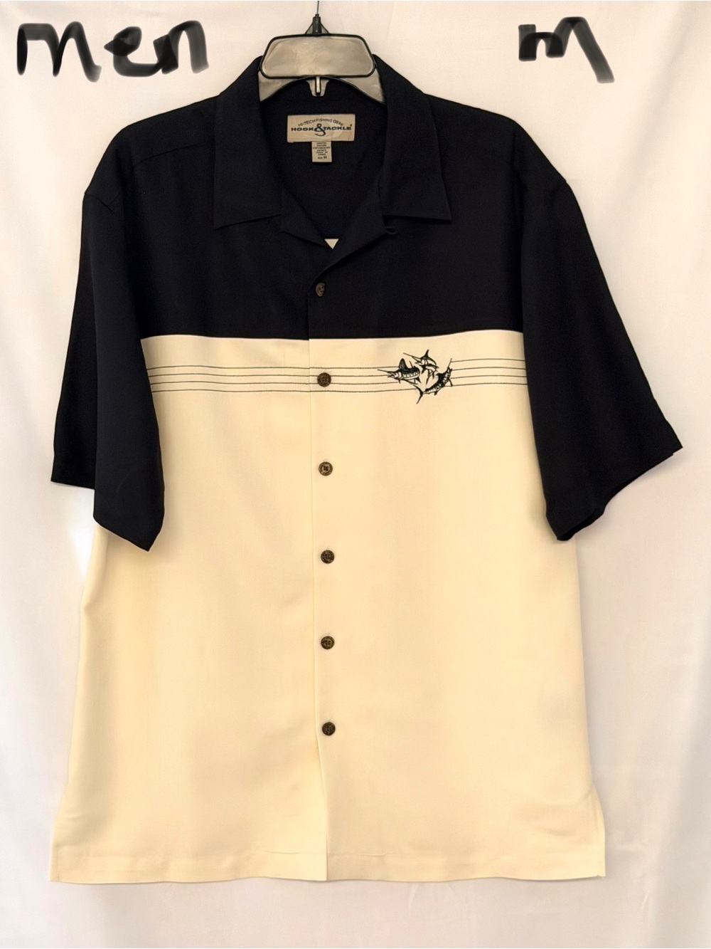 Limited Edition Hook & Tackle Men’s Black and Cream Short-Sleeve Camp Shirt